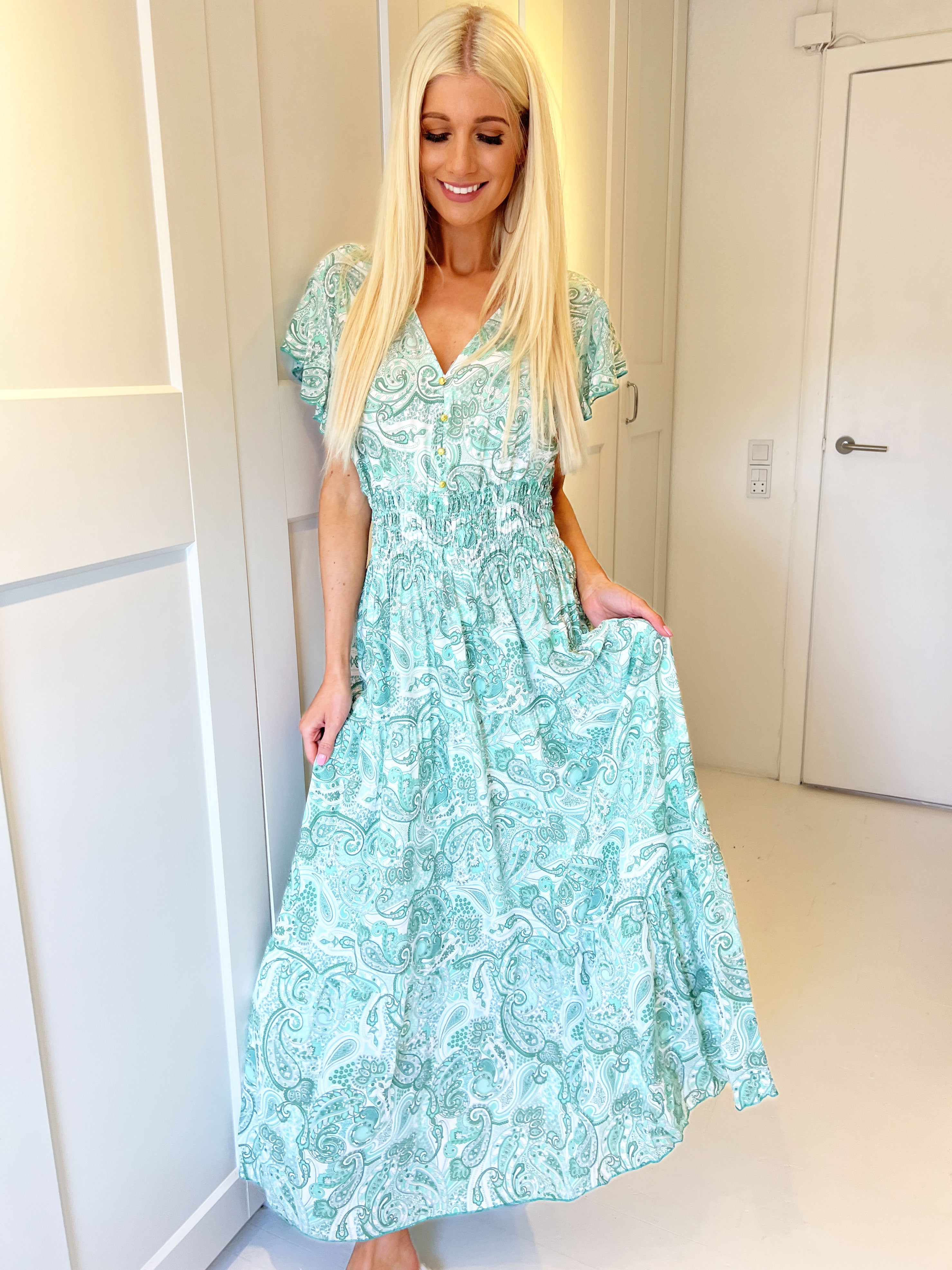 Saline - Beige sommerkjole med farverige blomster